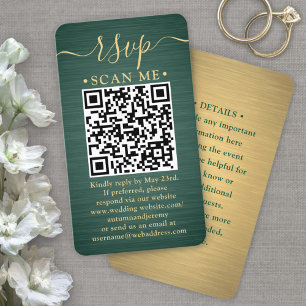 Carte De Visite 50 enveloppes QR RSVP vert et or pour mariage