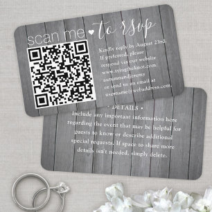 Carte De Visite 50 Pochette QR RSVP Bois Faux Gris Enclosure Scan