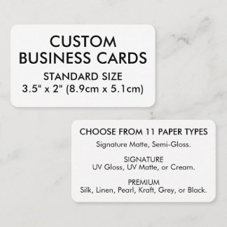 Carte De Visite 50 x Taille STANDARD 8,9 cm x 5,1 cm avec Coins Ar