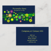 Carte De Visite 60s Flower Power Midnight Bleu tendance (Devant / Derrière)