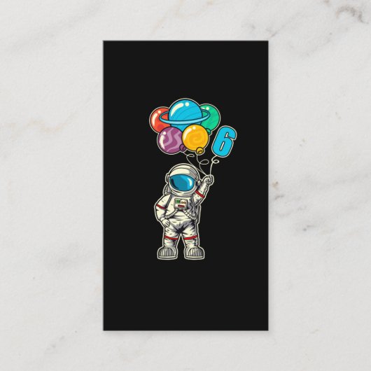 Carte De Visite 6 Anniversaire Astronaut Planètes Balloon (Devant)