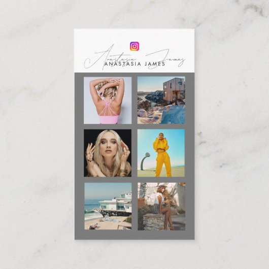 Carte De Visite 6 Grille de flux photo Médias sociaux Code QR (Dos)