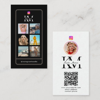 Carte De Visite 6 Photo Collage Influencer Feed Black Monogram