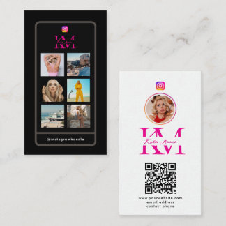 Carte De Visite 6 Photo Collage Influencer Feed Pink Monogram