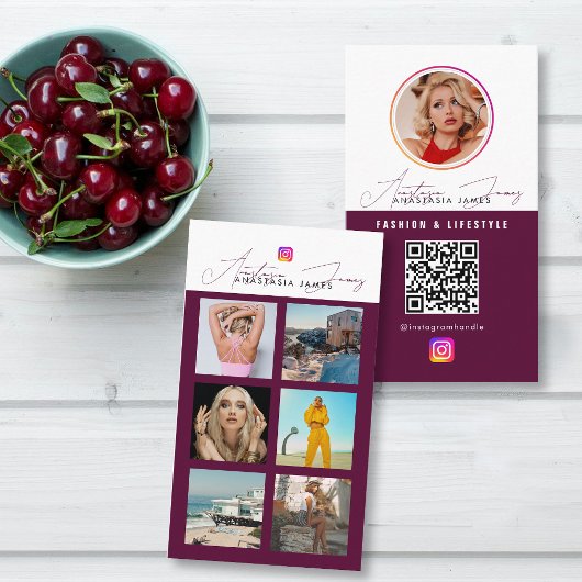Carte De Visite 6 Photo Feed Grid Médias sociaux QR Code Bourgogne