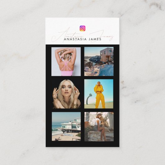 Carte De Visite 6 Photo Feed Grid Médias sociaux QR Code Entrepris (Dos)