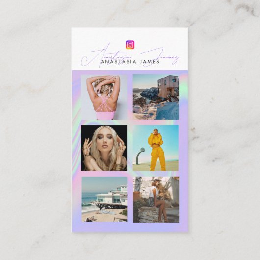 Carte De Visite 6 Photo Feed Grid Médias sociaux QR Code Holograph (Dos)