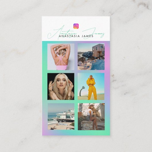 Carte De Visite 6 Photo Feed Grid Médias sociaux QR Code Holograph (Dos)