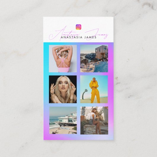 Carte De Visite 6 Photo Feed Grid Médias sociaux QR Code Holograph (Dos)