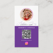 Carte De Visite 6 Photo Feed Grid Médias sociaux QR Code Purple (Devant)