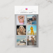 Carte De Visite 6 Photo Feed Grid Médias sociaux QR Code Silver (Dos)