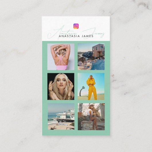 Carte De Visite 6 Photo Feed Grid Médias sociaux QR Code vert (Dos)