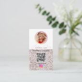 Carte De Visite 6 Photo Grid Social Media QR Code Leopard Print (Debout devant)