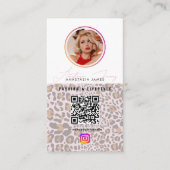 Carte De Visite 6 Photo Grid Social Media QR Code Leopard Print (Devant)