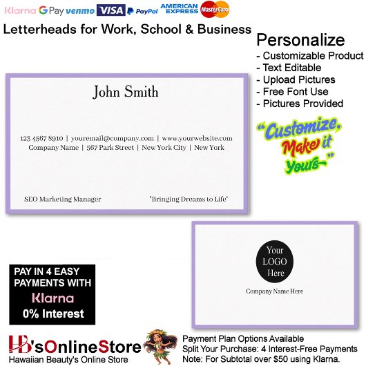 Carte De Visite 7 logos violets modernes pour promouvoir la marque