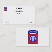 Carte De Visite 82e patch pour vétérans de la Division aéroportée  (Devant / Derrière)