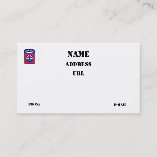 Carte De Visite 82e patch pour vétérans de la Division aéroportée  (Devant)