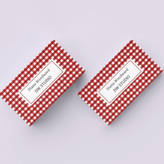 Carte de visite à carreaux rouges
