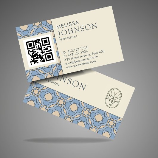 Carte de visite à code QR avec motif Art déco mode