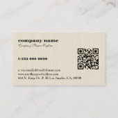 Carte de visite à code QR en lin beige clair toile (Dos)