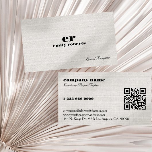 Carte de visite à code QR en toile de jute blanche