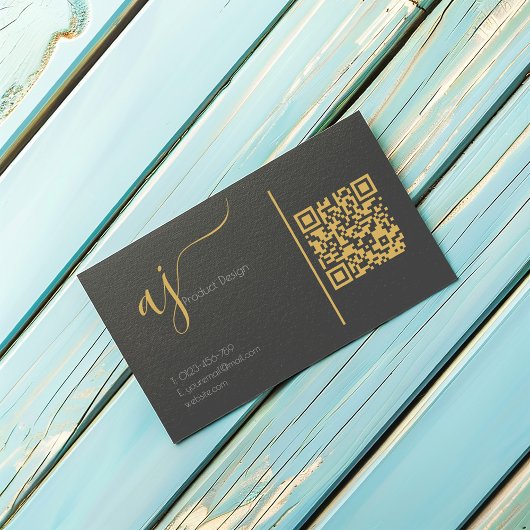Carte de visite à code QR monogramme gris et or