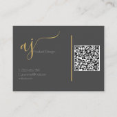 Carte de visite à code QR monogramme gris et or (Devant)