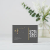 Carte de visite à code QR monogramme gris et or (Debout devant)