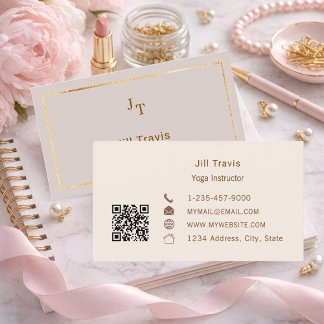 Carte de visite à code QR neutre rose mauve poussi