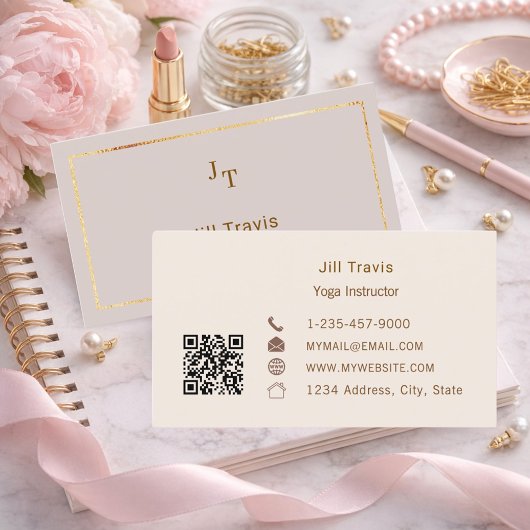 Carte de visite à code QR neutre rose mauve poussi