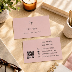 Carte de visite à code QR neutre rose poudré