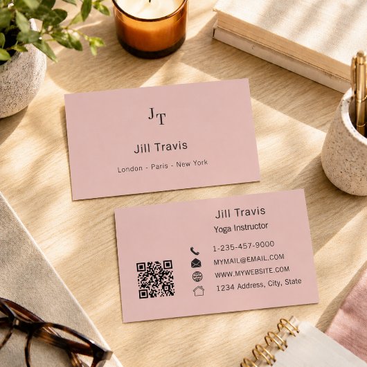 Carte de visite à code QR neutre rose poudré