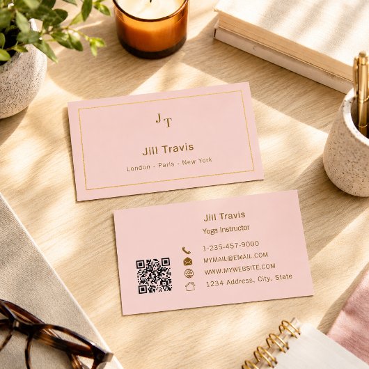 Carte de visite à code QR rose poudré