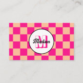 Carte De Visite à damiers carré pêche rose chaud rétro Monogramme (Devant)