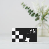 Carte De Visite à damiers gris foncé noir avec Monogramme Moderne (Debout devant)