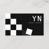 Carte De Visite à damiers gris foncé noir avec Monogramme Moderne (Devant)