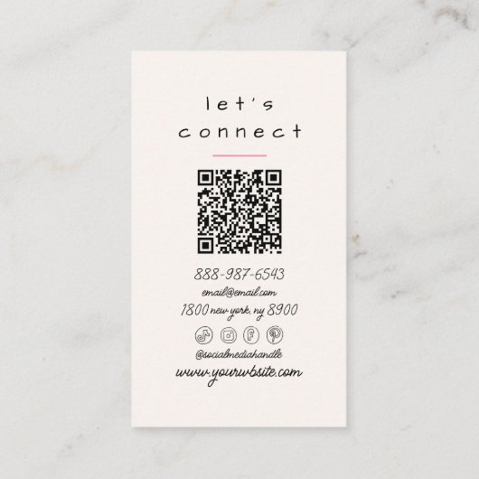 Carte De Visite À damiers rose tendance Boho Funky Girly QR Code (Dos)