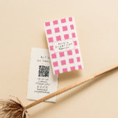 Carte De Visite À damiers rose tendance Boho Funky Girly QR Code