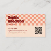 Carte De Visite À damiers rouge rétro en gras avec code QR (Dos)