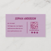 Carte De Visite À damiers violet moderne avec code QR (Dos)