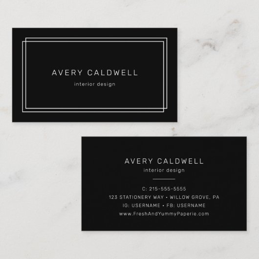 Carte de visite à double cadre noir Avery Moderne (Devant / Derrière)