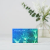 Carte de visite à fleurs bleu vert (Debout devant)