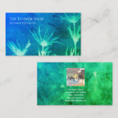 Carte de visite à fleurs bleu vert (Devant / Derrière)