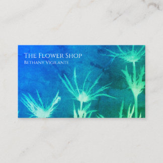 Carte de visite à fleurs bleu vert