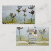 Carte de visite à fleurs bleu vert (Devant / Derrière)