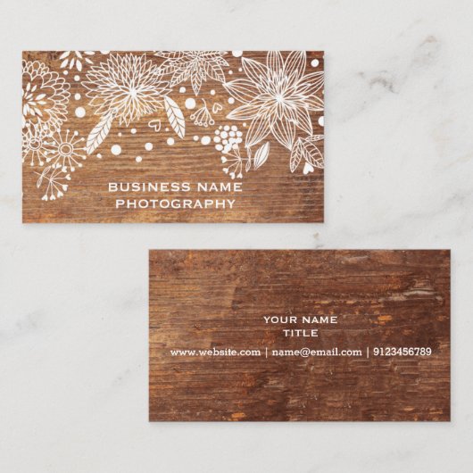 carte de visite à fleurs de bois rustique (Devant / Derrière)