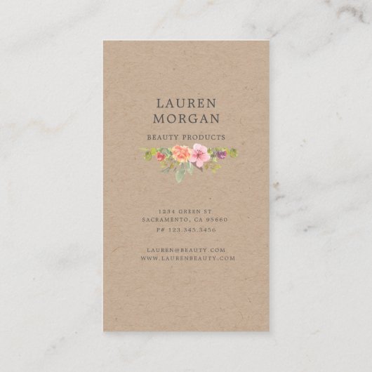 carte de visite à fleurs d'été rustique (Dos)