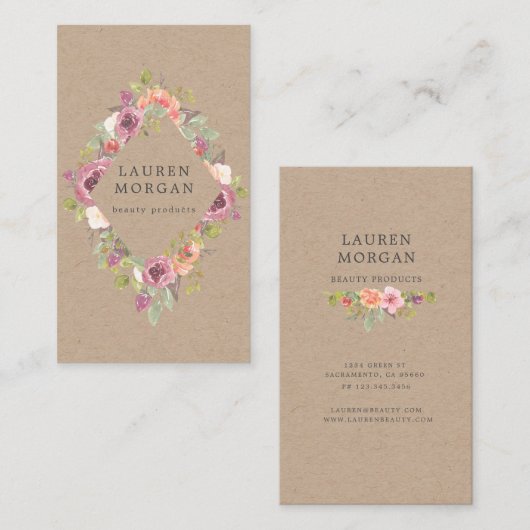 carte de visite à fleurs d'été rustique (Devant / Derrière)