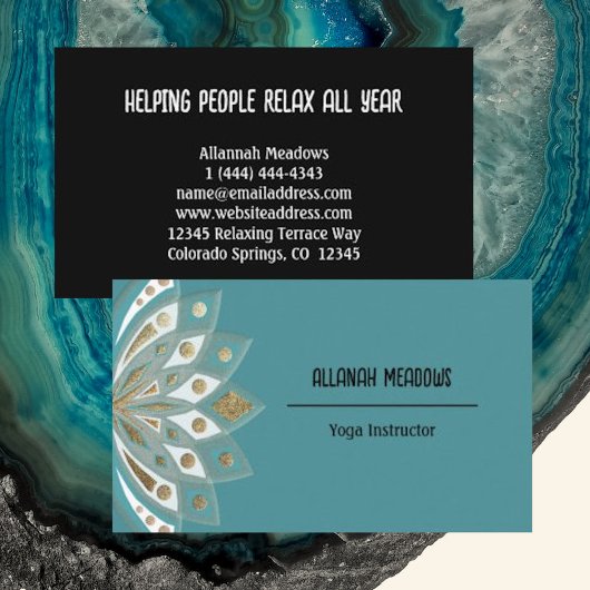 Carte de visite à fleurs Gold et Aqua Lotus