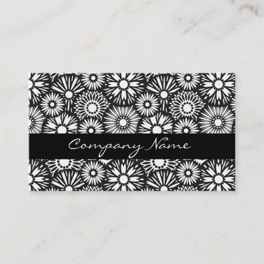 Carte de visite à fleurs noir et blanc (Devant)